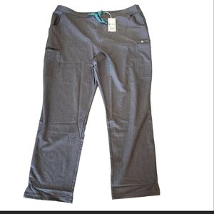 Gray Straight-Leg Pants with Teal Drawstring